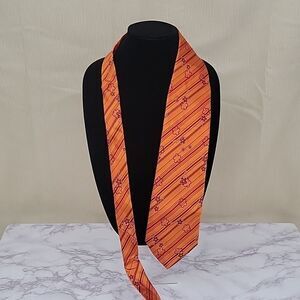 PRAGO Vintage Orange and Red Silk Daisy Tie